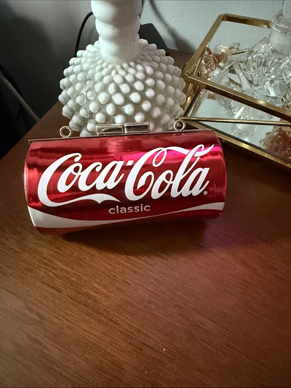 Coca Cola Red Metallic Logo Cylinder Clutch no chain included